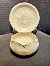 Belleek Collector's Society 2pc Lot Round Dish w/ Symbol Sugar Bowl 1982 picture
