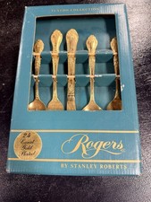 Vintage Rogers Stanley Roberts Tuxedo 24K Gold Plated Flatware Set Original Box picture