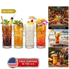 Tiki Glasses Set of 4, 14oz Tiki Glasses for Cocktails, Tiki Mugs picture