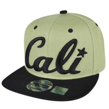 California Republic Cali Script Two Tone Khaki Snapback Black Flat Bill Hat Cap picture