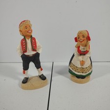 Vintage Henning Girl And Boy Hand Carved Wood Folk Art ~ Norway picture