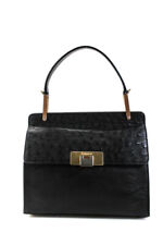Balenciaga Womens Leather Ostrich-Trimmed Le Dix Cartable S Handbag Black picture