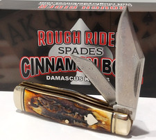 Rough Rider Cinnamon Jig Bone Damascus Steel Coke Bottle Pocket Knife RR2527 picture