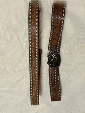 Lot of 2 Vintage Western Cowboy Leather Belts Size 44 1977 Bergamot Buckle picture