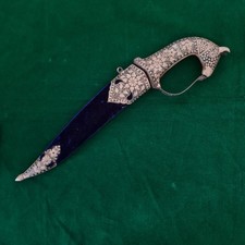 Mughal Indo-Persian antique style horse damascus blade koftgari khanjar dagger picture