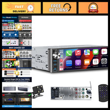 Single Din Radio Car Stereo with Wireless Apple Carplay & Android Auto, AM picture