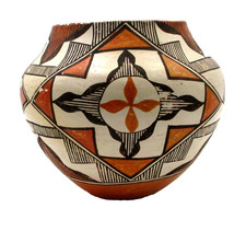 Signed Acoma Pueblo Pottery Jar by Delores Aragon Hand Painted Polychrome 5.75
