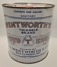 Vintage Antique Wentworth's Triangle Brand Oysters One Gallon Tin Can MD 45 -863 picture