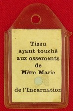 Vintage SAINT MARIE OF THE INCARNATION Relic 3RD CLASS Catholic Relic Cloth picture