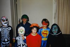 c1970's Kodachrome 35mm Slide, Halloween Costumes Skeleton Superman Witch black picture