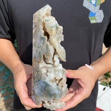 2.4lb Natural moss agate geode Tower quartz crystal obelisk Mineral specimens picture