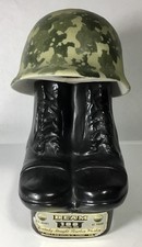 Original 1975 Jim Beam “Short timer “ Military Helmet & Combat Boots Decanter. picture
