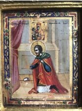 Antique Icon of St. John of Damas Christian Religion Paint Wood Rare Old 19th picture