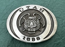 VTG RARE 1896 Utah State Signed Christensen # 39/100 Sterling Silver Belt Buckle picture