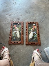 Mexican Feathercraft Bird Pair Panels Mid-Century 10 x 20 picture