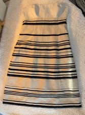 Narciso Rodriguez Beige Striped Twill Cotton A-Line Midi Dress Size 6 Zip picture