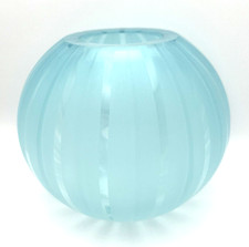 Vtg Waterford Crystal Evolution Light Blue Striped Frosted Globe Vase Heavy 5.5” picture