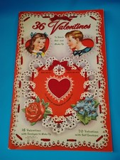 VTG 1948 Whitman Flocked 36 Valentines Cards to Punch Out Make Up Book Complete picture