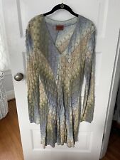 Missoni Gold/Grey/Aqua Chevron LongSleeve Knit Flare Vnk Dress Size Large picture