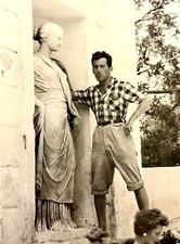 Handsome Young Man Hugging Statue Girl 1960s Soviet USSR Vtg Photo B&W Original picture