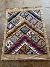 Vintage Southwest Zapotec Wool Rug 60x45 Handwoven Diamond Tapestry Wall Hanging picture