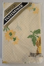 VTG 70s Tastemaker Percale King Pillowcases NIP Yellow Green Floral Cross Stitch picture