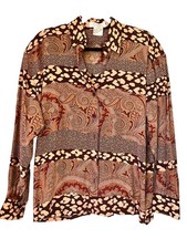 Escada Silk Blouse Women 42 L arge Vintage Button-Down Long Sleeve Brown Paisley picture