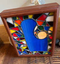 Vtg MCM Stained Glass Elec. Mary Jesus Nativity Christmas Lamp Light Box 10”x12” picture