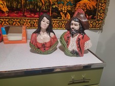 Vtg Pair Holland Mold Pirate Gypsy Wench Ceramic Statue Figurine Bust 11.5