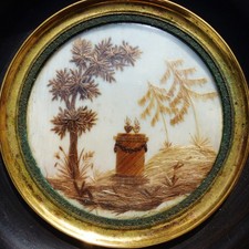 SUPERB ANTIQUE FRENCH 19th CENTURY SENTIMENTAL MOURNING HAIR ART 1850's picture