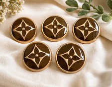 Lot Of 5 Gold Brown Tone Ø 18mm Louis Vuitton LV Button Buttons Stamped Steel picture