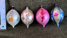 4 Vintage Hand Painted Poland Mercury Glass Teardrop Ornaments 4+ inches  picture