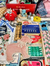Vintage Sewing Notions Lot Fabulous Buttons Zippers Needles Tools Thread Trims + picture