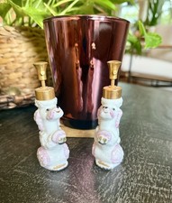 RARE Vtg ‘50s DeVilbiss Porcelain Pink Poodle Perfume Atomizers - MATCHING PAIR picture