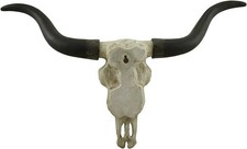 Impressive 20 Inch Longhorn Skull Sculpture with Black Horns for Rustic Decor picture