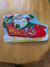 Vtg 1970s Vacuform Plastic Santa Sleigh Noel Wall Hanging Christmas Plaque 19.5