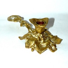 Vintage French Heavy Brass Grape Leaf Chamberstick Finger Loop MCM picture