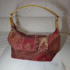 ETRO Red Paisley Canvas Shoulder Bag Leather Trim Crescent Zip Medium Italy JP picture