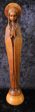 ANTIQUE KARL KUOLT OBERAMMERGAU HAND-CARVED WOODEN PRAYING MADONNA WITH HALO picture