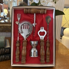 VINTAGE NEW IN BOX DELUXE 6 PIECE MCM BAR SET MADE IN JAPAN picture