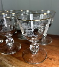 6 Vintage Libbey Queen Esther Gold Rim Liquor Cordial Glasses 4oz 3.75