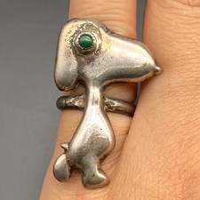 Vintage Navajo Native Turquoise Dog Sandcast Silver Ring Size 5.25 picture