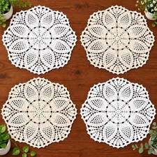 4Pcs/Lot 11-12in Vintage Hand Crochet Lace Doilies Table Placemats Flower Doily picture