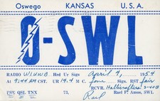Vintage Amateur Radio QSL Postcard, 1954, 0-SWL, Oswego, KS, Scott #806 picture