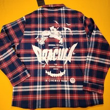 Cakeworthy Universal Monsters Dracula Flannel Blue Red Halloween Shirt 2XL NEW picture