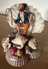Vintage Mid Century Man Fishing Seashell Genova Italy Souvenir Sculpture picture