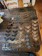 56pc Vintage U.S. Military Insignia Lot USAF Army Rank Chevrons Name Tapes picture