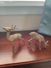 Vintage Pair of spotted Deer Solid Brass Figurines - Buck and Doe picture
