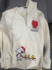 Peanuts Snoopy Woodstock White Full Zip Hoodie Christmas Graphic Animation LG picture