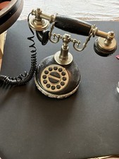 Vintage 1920s Replica Telephone Antique Brass Black Retro Push Button Desk Phone picture